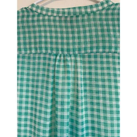Daisy Fuentes green gingham sheer blouse buttons long sleeve lightweight top XL - Picture 5 of 8